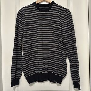 Hurley Black and Gray Striped Crewneck Sweater %100 Cotton